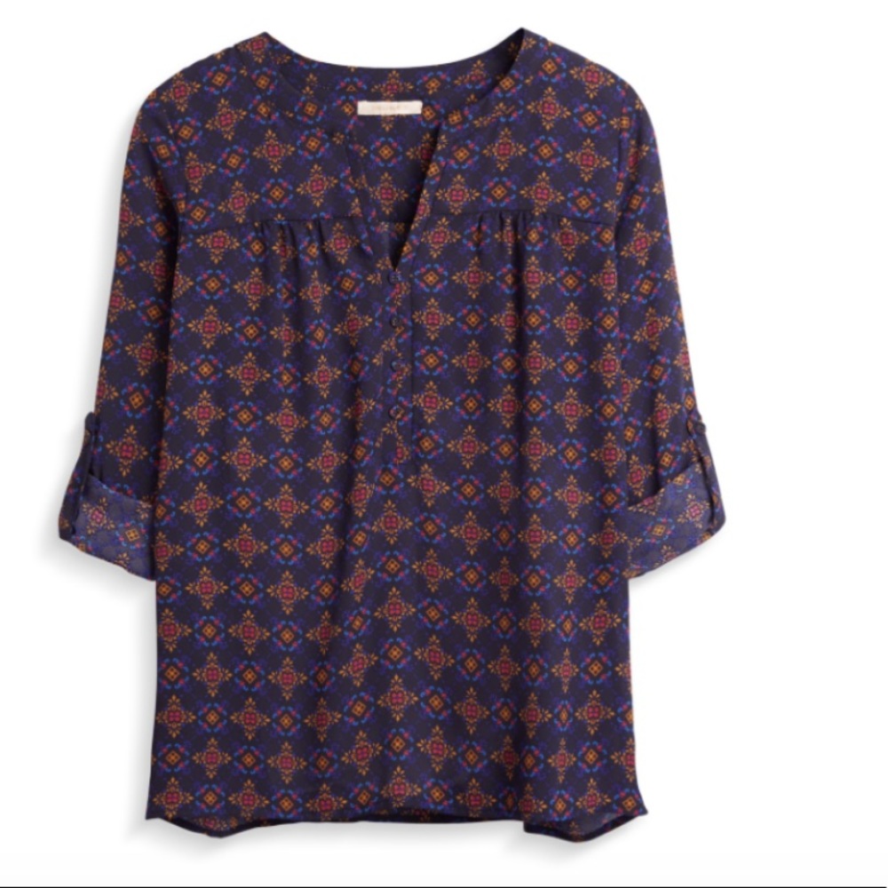 York Tile Print Roll-Tab blouse